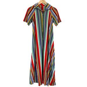 Vintage Loll Ease 1970’s Striped Terrycloth Zip Front Dress